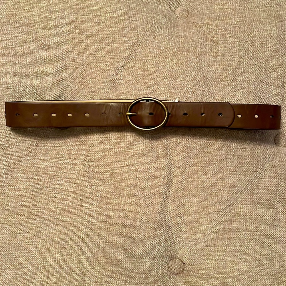Brown faux leather belt with gold buckle